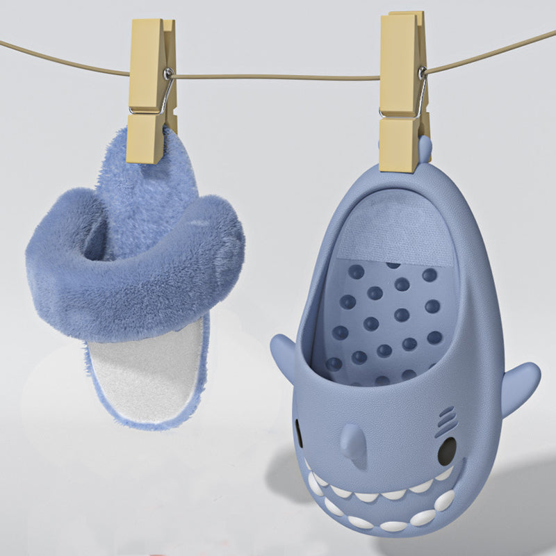 Fuzzy Detachable Shark Slippers